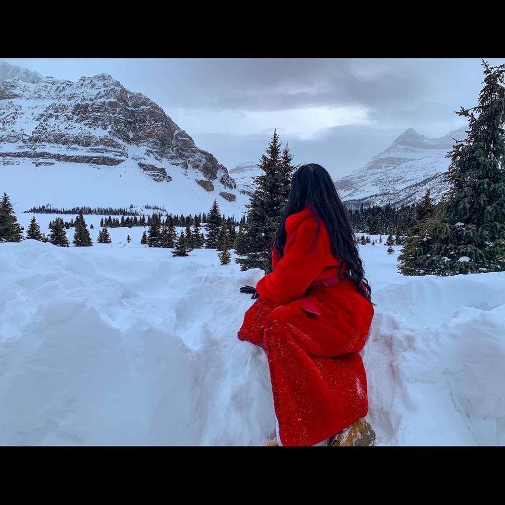 Pre-loved Long Red Furry Coat ♥️